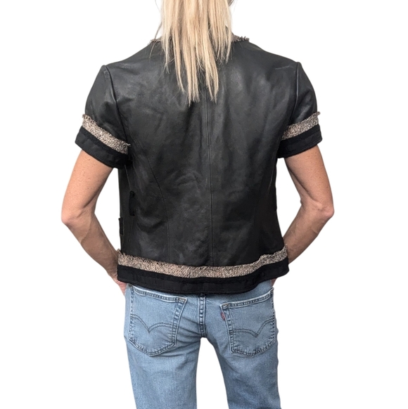 BCBG Max Azria Women's Black Leather Open Front Fringe Bikercore Jacket Size S - Picture 14 of 15